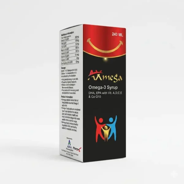 AXmega™ Omega 3 Syrup (240ml) – Premium DHA, EPA, Multivitamin & Co Q10 Liquid Formula