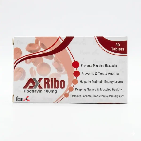 AxRibo (Riboflavin 100mg) Tablets Comprehensive Support for Migraine Defense, Energy Levels, and Nerve Health